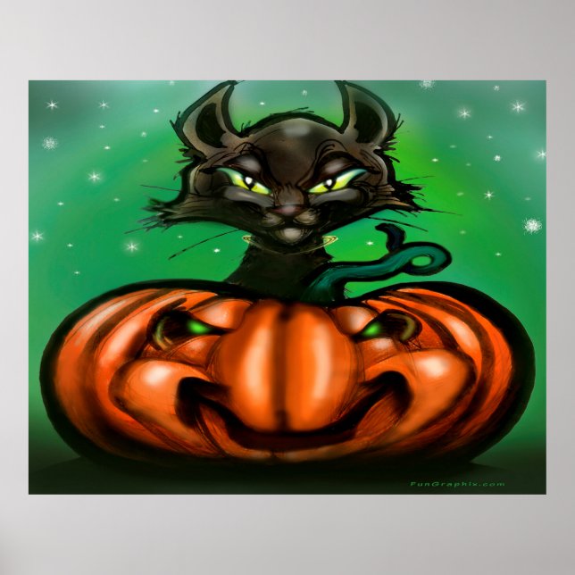 Black Cat and Pumpkin Poster (Front)