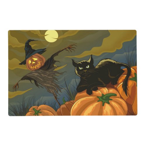 Black cat and pumpkin scarecrow placemat