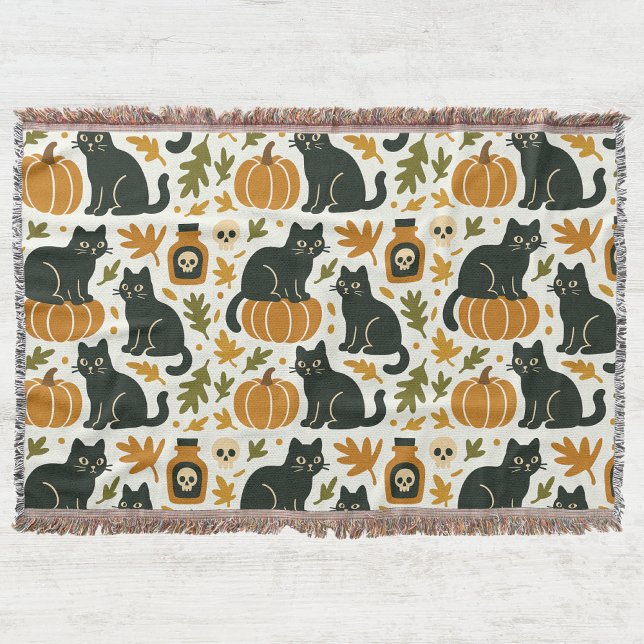 Black Cat and Pumpkin Woven Throw Blanket (Creator Uploaded)