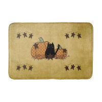 Black Cat And Pumpkins Bath Mat