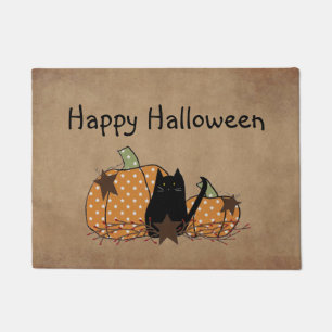 Black Cat And Pumpkins Door Mat
