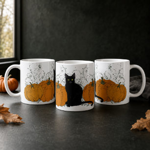 Black Cat and Pumpkins Halloween Coffee Mug