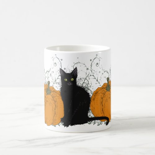Black Cat and Pumpkins Halloween Coffee Mug