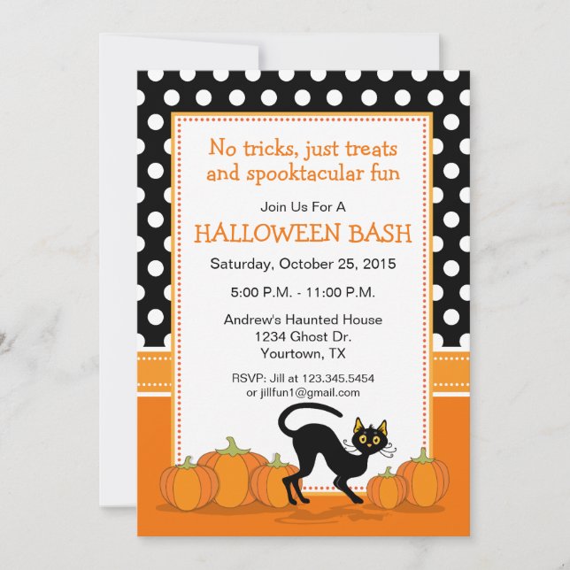 Black Cat and Pumpkins Halloween Party Invitation (Front)