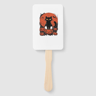 Black Cat and Pumpkins � Halloween T-Shirt Art Cla Hand Fan