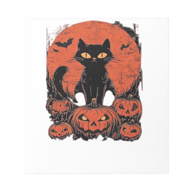 Black Cat and Pumpkins � Halloween T-Shirt Art Cla Notepad (Front)