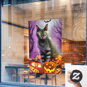 Black Cat and Pumpkins Halloween Window Cling