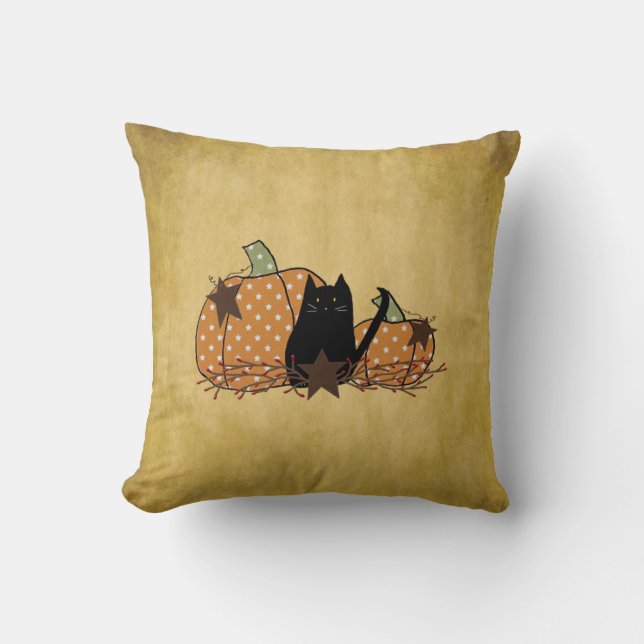 Black Cat And Pumpkins Pillow (Front)