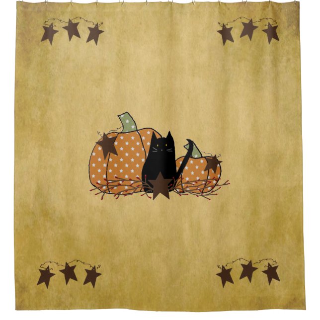 Black Cat And Pumpkins Shower Curtain (Front)