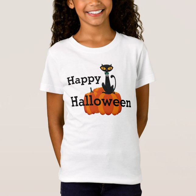 Black Cat and Pumpkins T-Shirt (Front)