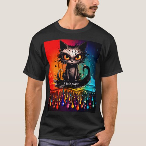 Black cat and rainbow T_Shirt