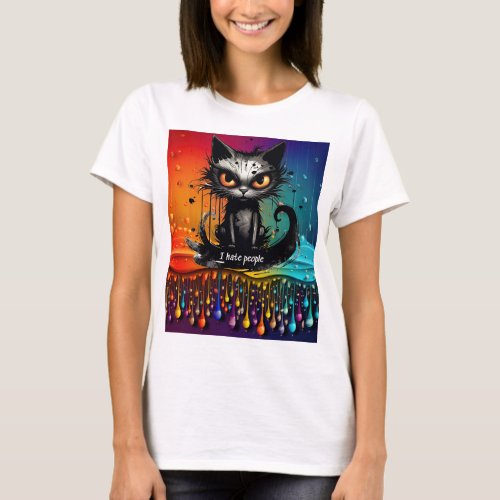 Black Cat and Rainbow T_Shirt