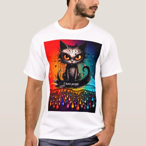 Black cat and rainbow T_Shirt