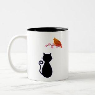 Black Cat and Red Bird Two-Tone Coffee Mug