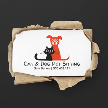 Black Cat And Red Dog Pet Sitting | Pet Care Business Card by jennsdoodleworld at Zazzle