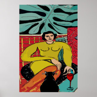 Black Cat and Red Wine Poster