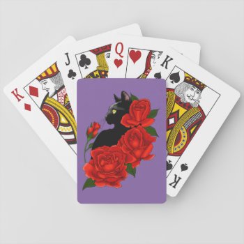 Black Cat And Roses Playing Cards by tigressdragon at Zazzle