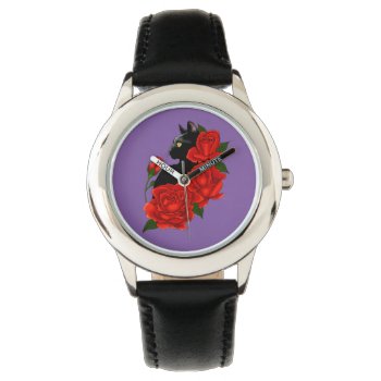 Black Cat And Roses Watch by tigressdragon at Zazzle