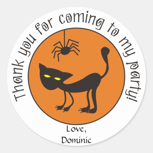 Black Cat and Spider Halloween Thank You Stickers (Front)
