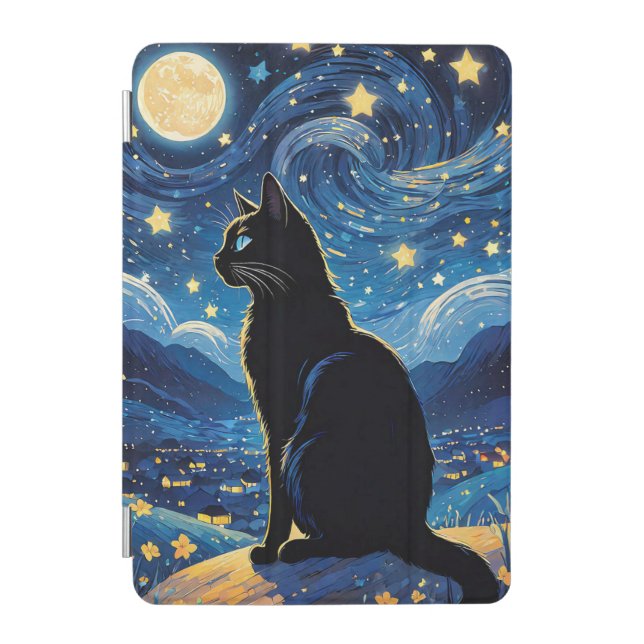 Black Cat and Starry Night iPad Case (Front)