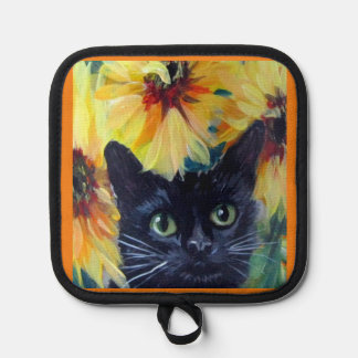 Black cat and sunflowers Oven Mitts & Pot Holders