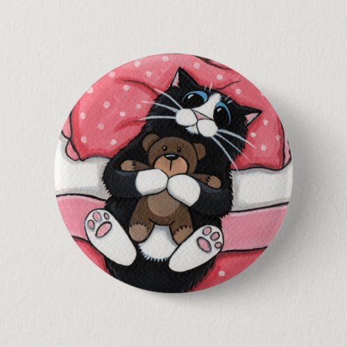 Black Cat and Teddy _ Cat Art Button