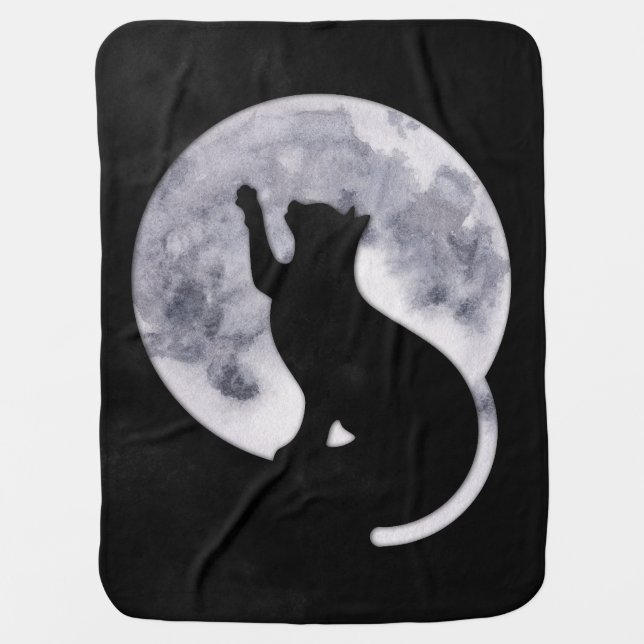 Black Cat and the Moon Baby Blanket (Front)