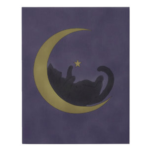 Black Cat and The Moon Faux Canvas Print