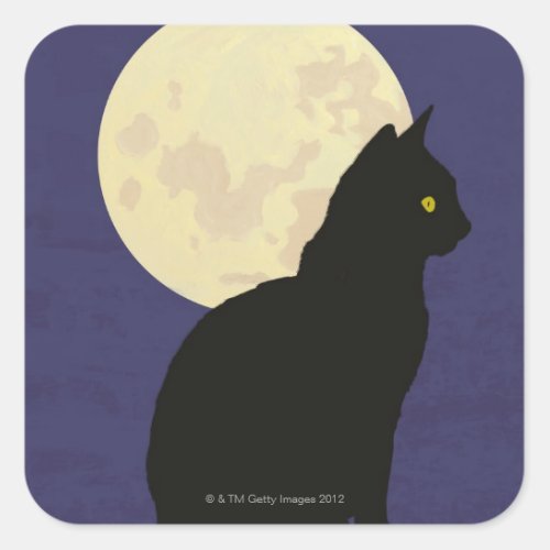 Black Cat and the Moon Square Sticker