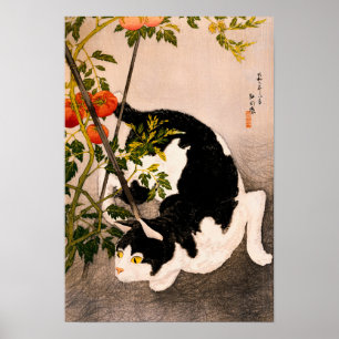 Black Cat and Tomato Plant by Takahashi Hiroaki Poster