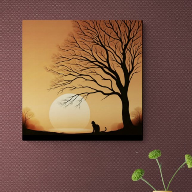 Black Cat and Tree Silhouette in the Sun Set  Canv Canvas Print (Creator Uploaded)