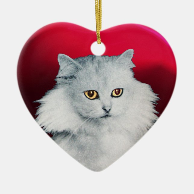 BLACK CAT AND WHITE CAT HEART CERAMIC ORNAMENT (Front)