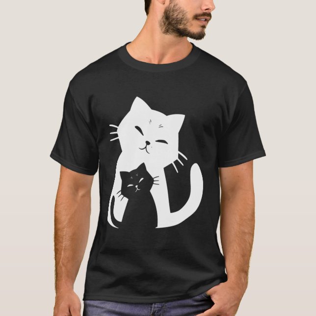 Black Cat And White Cat T-Shirt (Front)