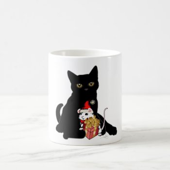 Black Cat And White Mouse Christmas Coffee Mug by ArtDivination at Zazzle