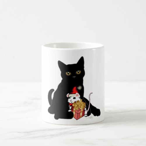 Black Cat and White Mouse Christmas Coffee Mug