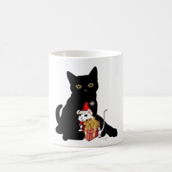 Black Cat And White Mouse Christmas Coffee Mug by ArtDivination at Zazzle