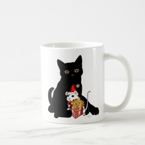 Black Cat and White Mouse Christmas Coffee Mug