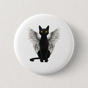 Black Cat Angel Wings  Button