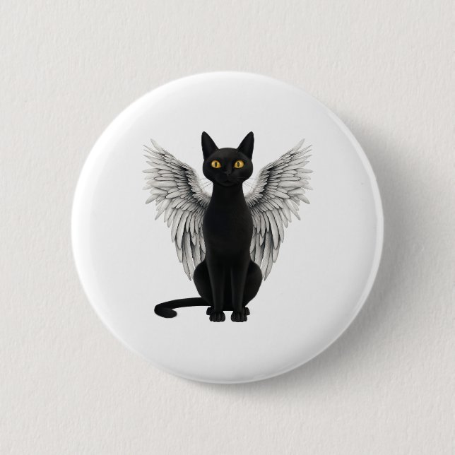 Black Cat Angel Wings  Button (Front)