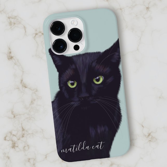 Black Cat Animal Art Personalized Name Case-Mate iPhone Case (Creator Uploaded)