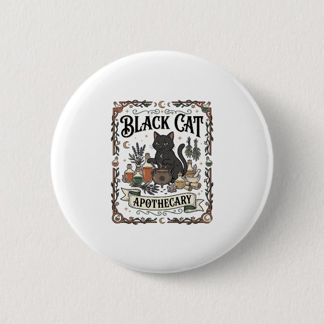 Black Cat Apothecary Cat Witchy Mystic Apothecary  Button (Front)