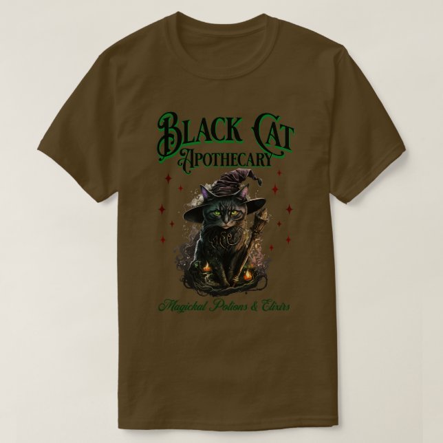 Black Cat Apothecary Magickal Potions and Elixirs  T-Shirt (Design Front)
