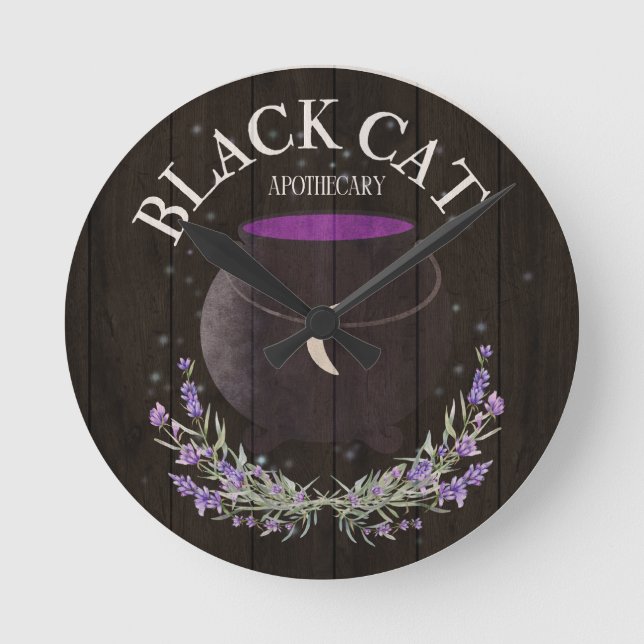 Black Cat Apothecary  Round Clock (Front)