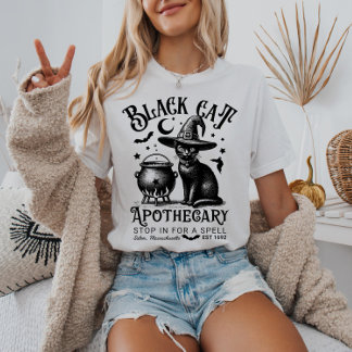 Black Cat Apothecary Wiccan Grimoire Halloween T-Shirt