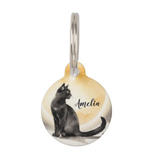 Black Cat Aquarell Pet ID Tag