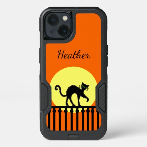 Black Cat Arched Back in Full Moon on Fence iPhone 13 Case