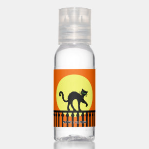 Black Cat Arched Back on Fence Moon Orange Hand Sanitizer