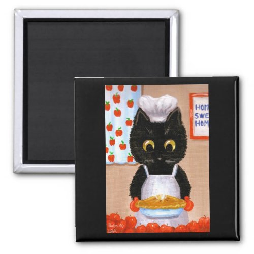 Black Cat Art Apple Magnet Creationarts Lisa Adams