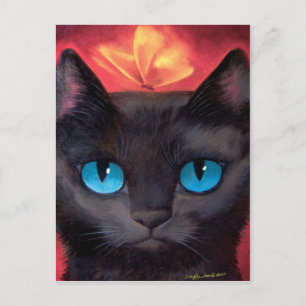 Black Cat Art & Butterfly - Multi Postcard