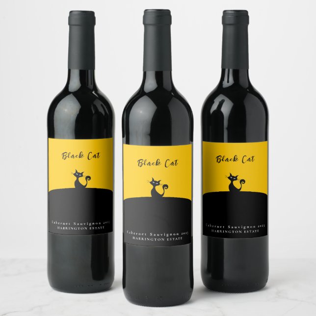 Black Cat Art Custom Wine Labels (Bottles)